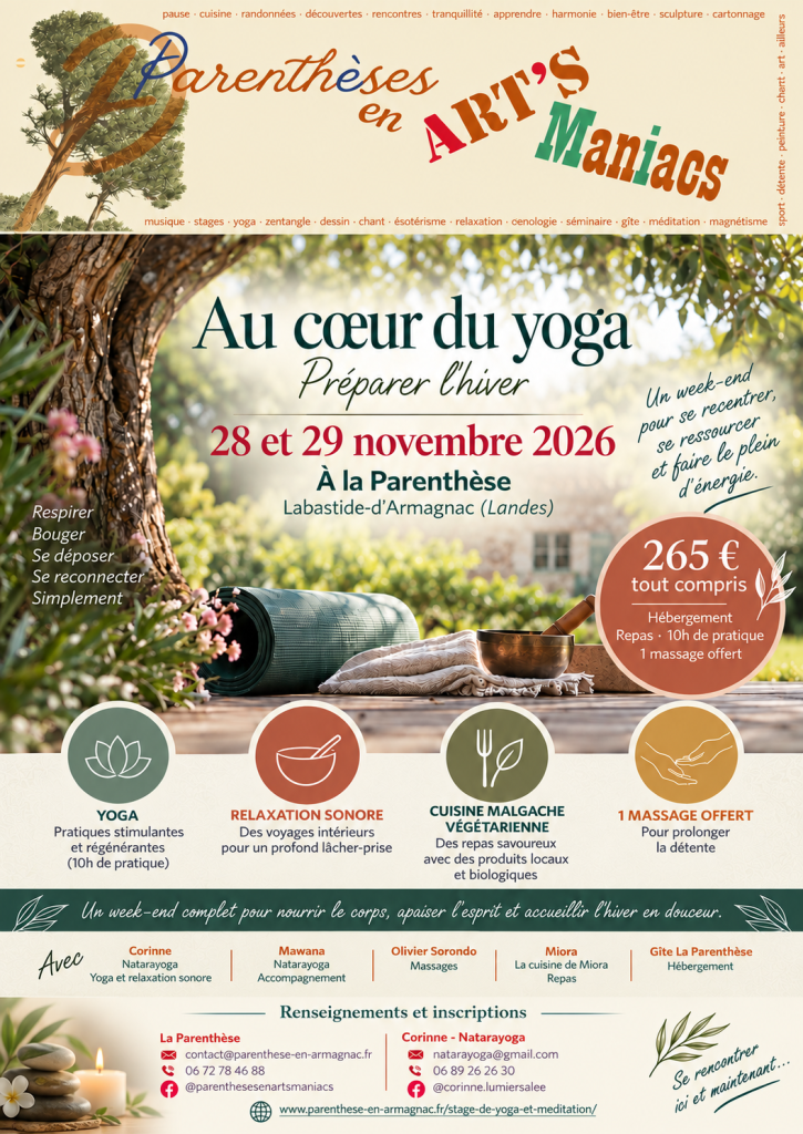 Stage Natarayoga et relaxation sonore - Corrine - Novembre 2026 - Parenthèses en Art's Maniacs